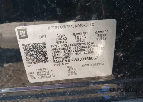 2018 Buick Enclave Premium from USA, damaged, VIN 5GAEVBKW8JJ165067